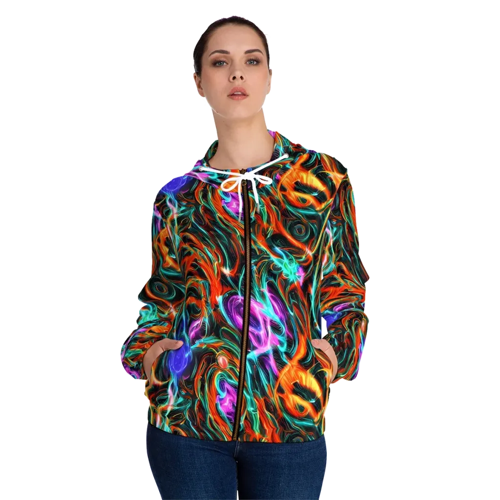 Radiant Riptide on Women's Full-Zip Hoodie — Front On Person