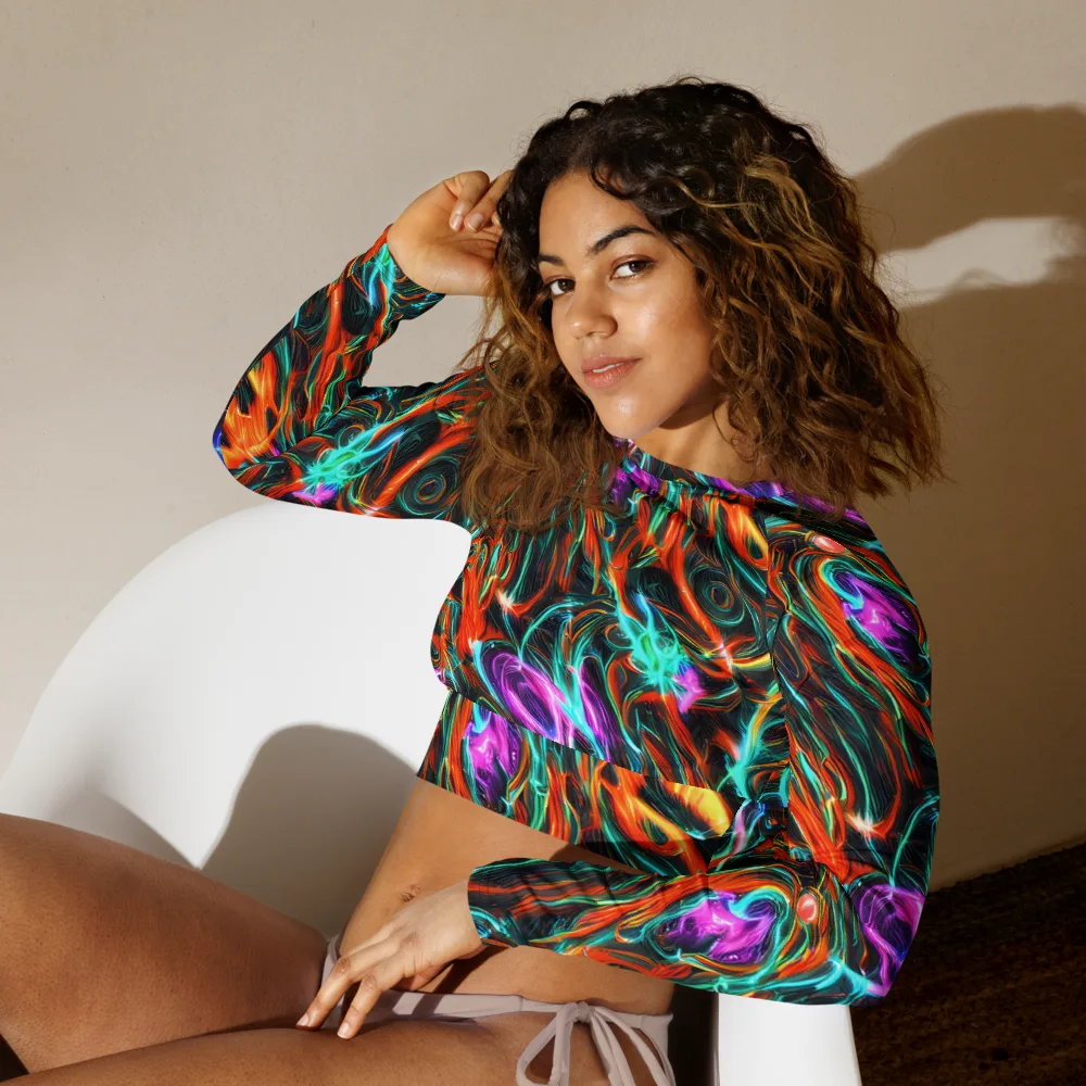 Radiant Riptide on Long Sleeve Crop Top — Left Front