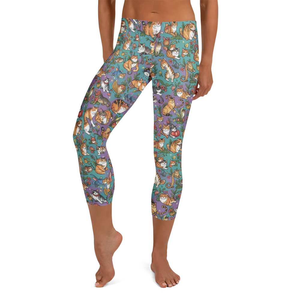Feline Garden on Capri Leggings — Front