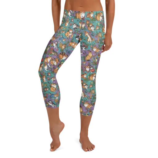 Feline Garden on a Capri Leggings