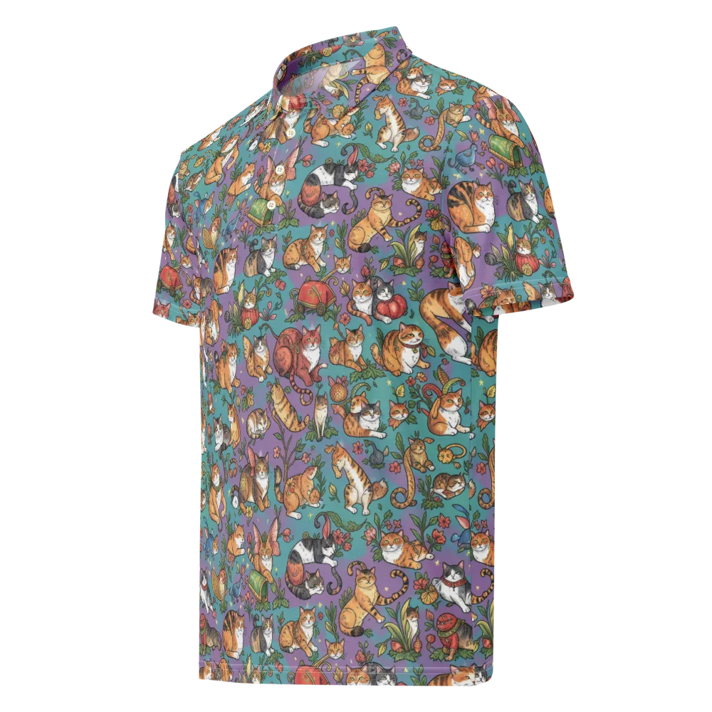 Feline Garden on Men's Slim Fit Polo Shirt — Left Front