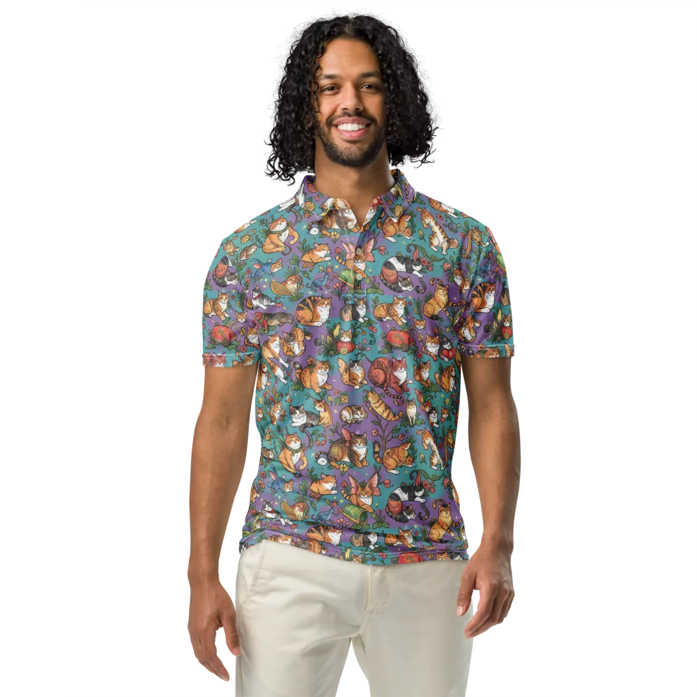 Feline Garden on Men's Slim Fit Polo Shirt — Front
