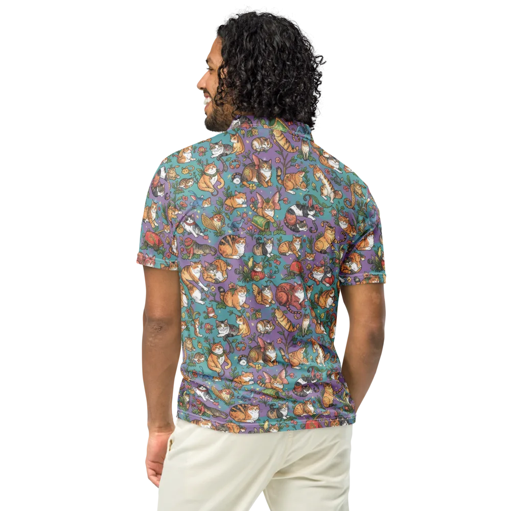 Feline Garden on Men's Slim Fit Polo Shirt — Back