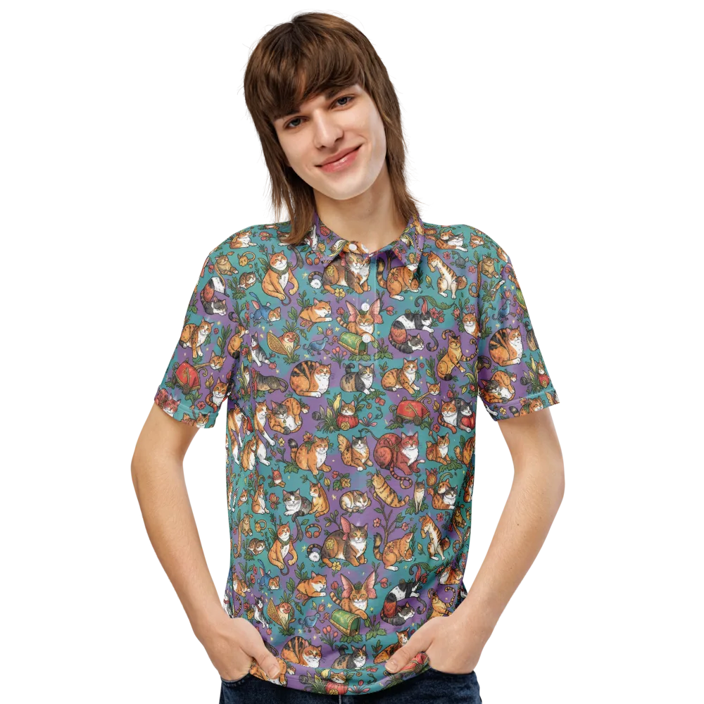 Feline Garden on Men's Slim Fit Polo Shirt — Front