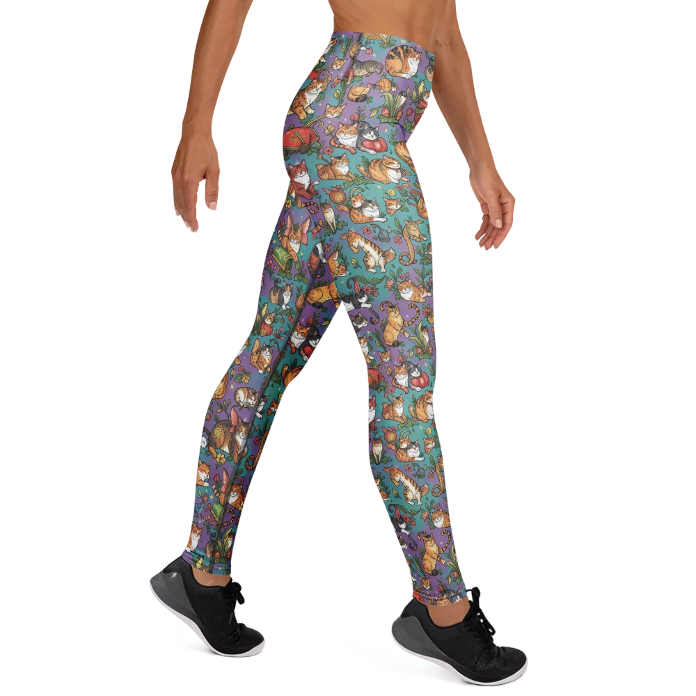 Feline Garden on Yoga Leggings — Right
