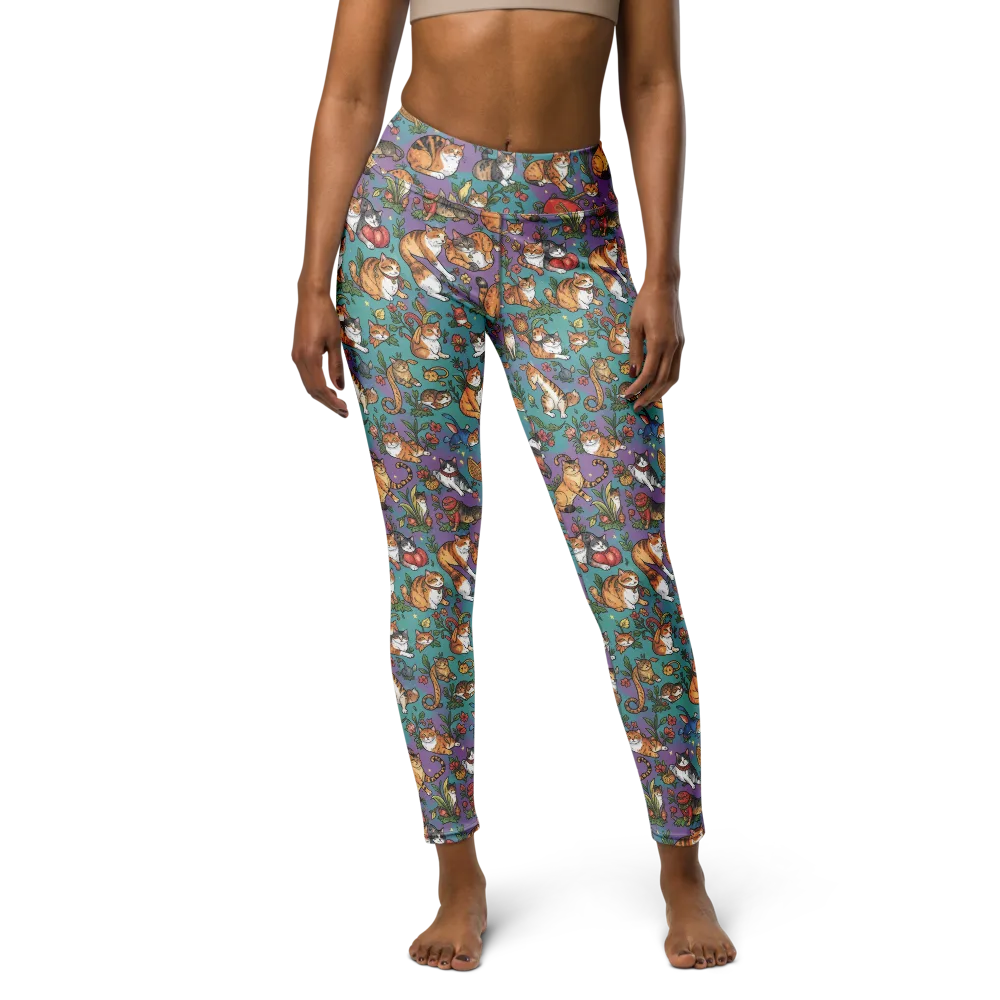 Feline Garden on Yoga Leggings — Front