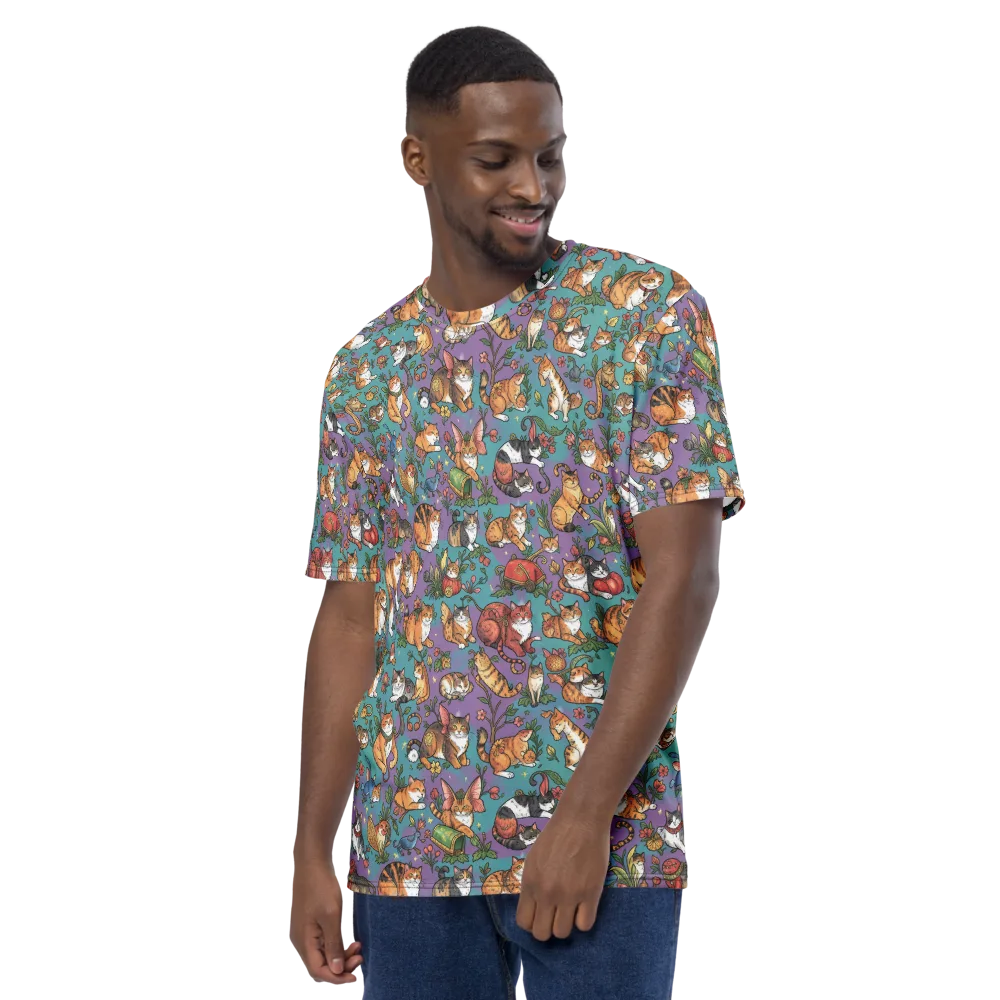 Feline Garden on Men's Crew Neck T-Shirt — Left
