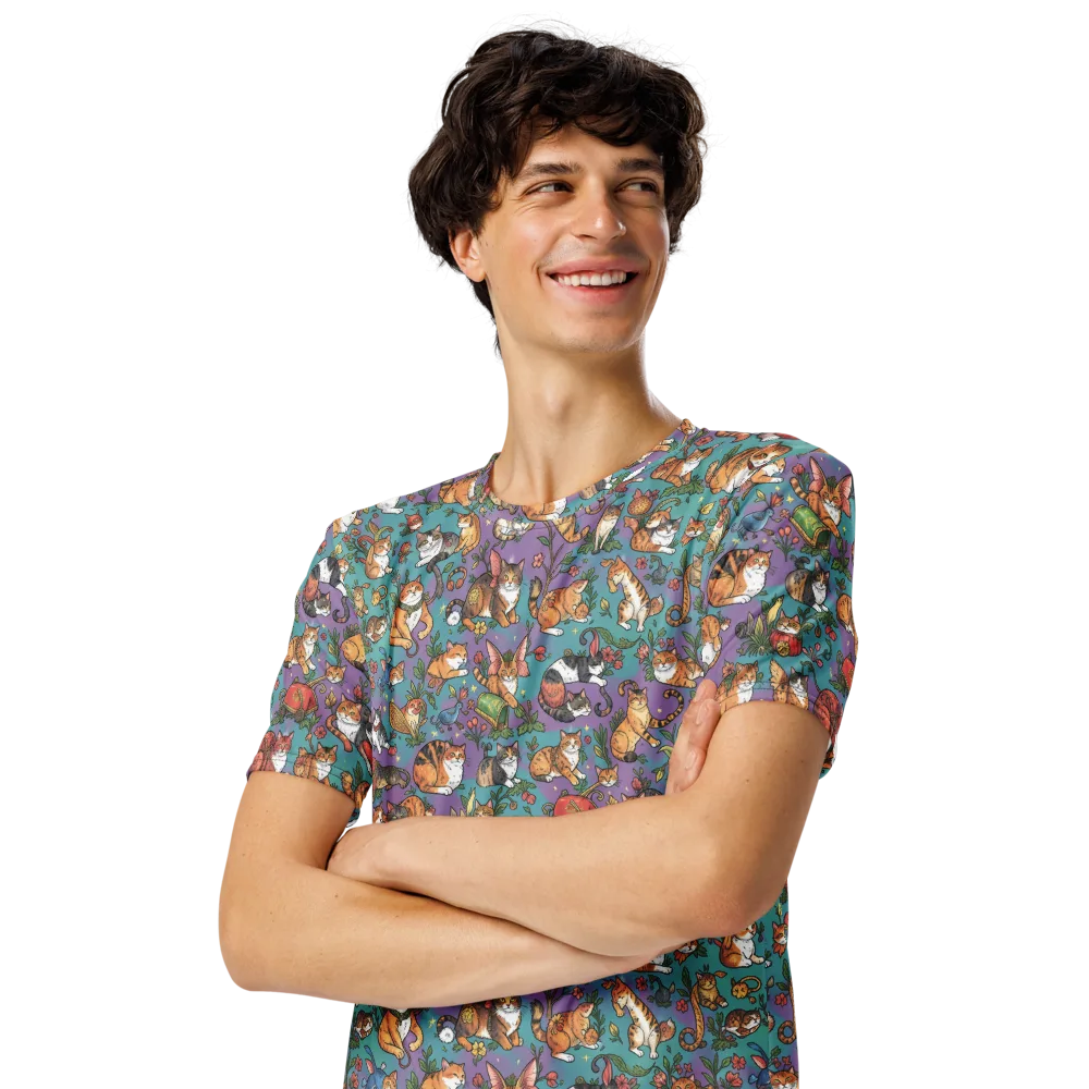 Feline Garden on Men's Crew Neck T-Shirt — Left Front