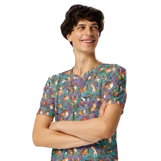 Feline Garden on a Men's Crew Neck T-Shirt