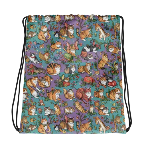 Feline Garden on a Drawstring Bag