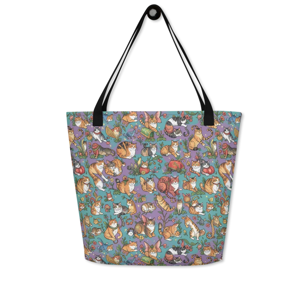 Feline Garden on Large Tote Bag W/ Pocket — Front