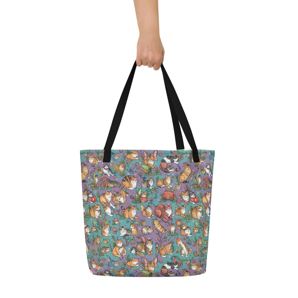 Feline Garden on Large Tote Bag W/ Pocket — Front