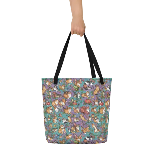 Feline Garden on a Large Tote Bag W/ Pocket