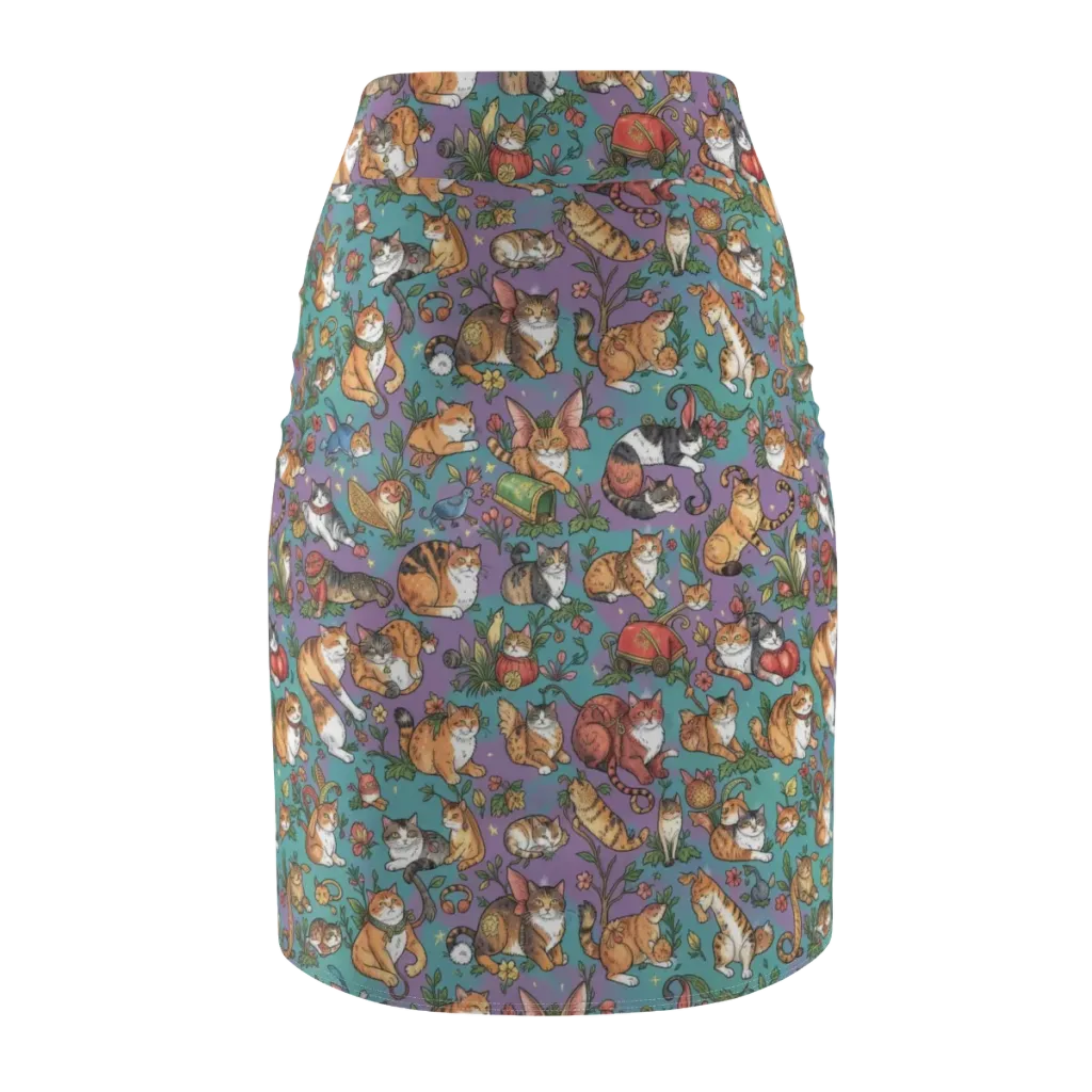 Feline Garden on Pencil Skirt — Back