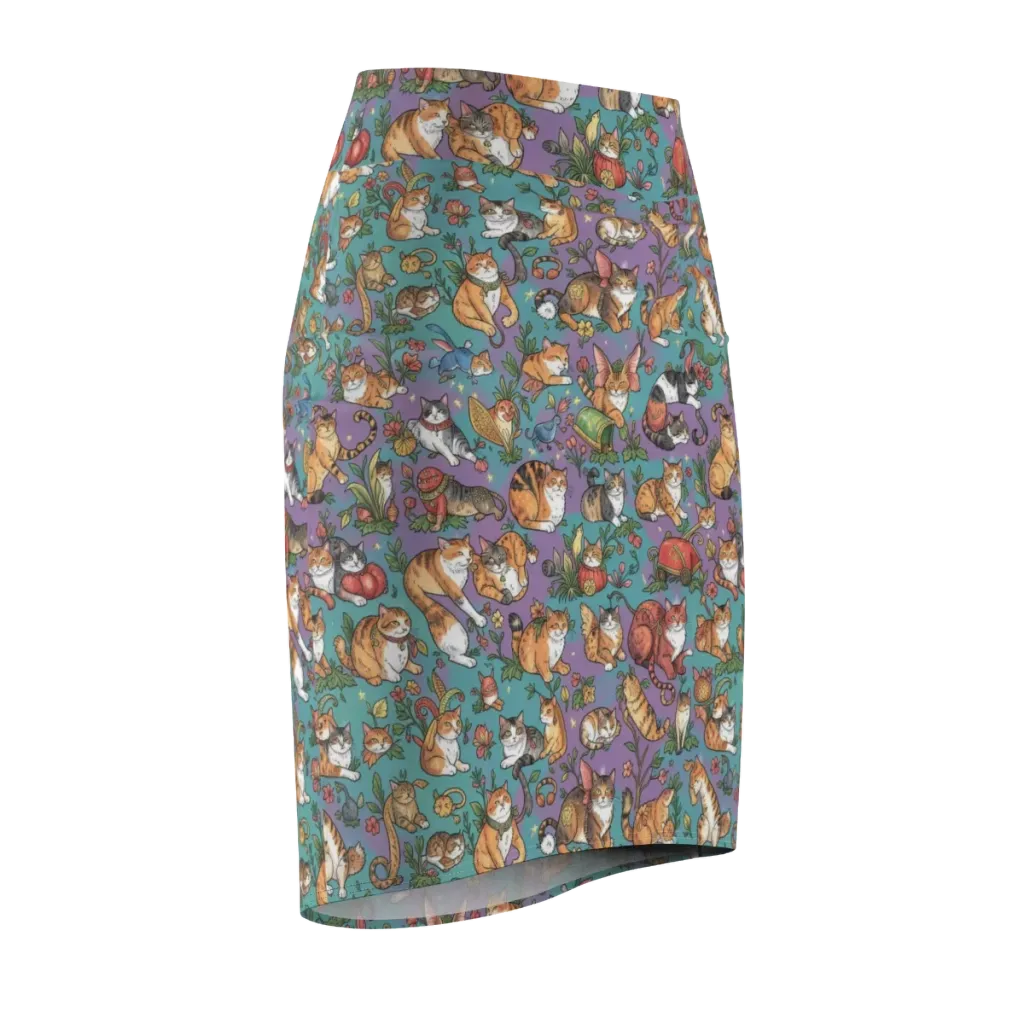 Feline Garden on Pencil Skirt — Front Side