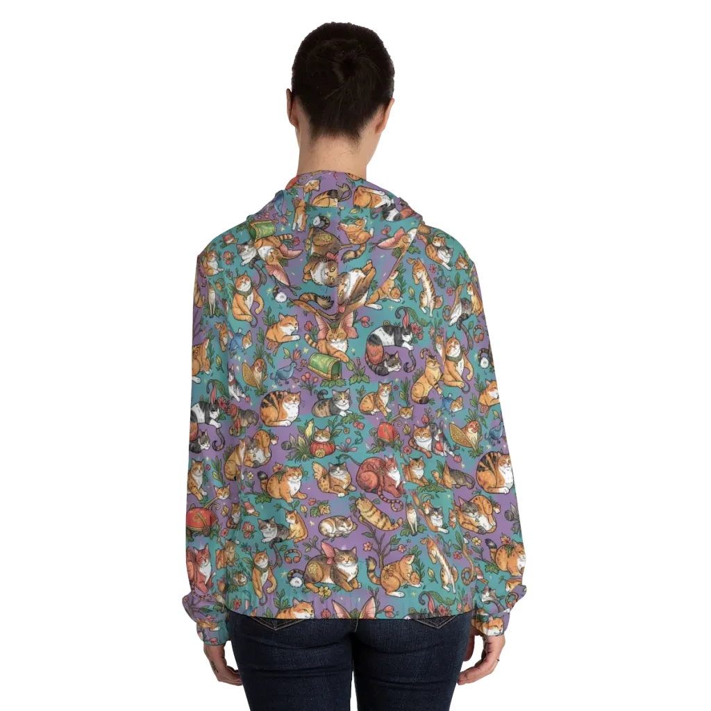 Feline Garden on Women's Full-Zip Hoodie — Back On Person