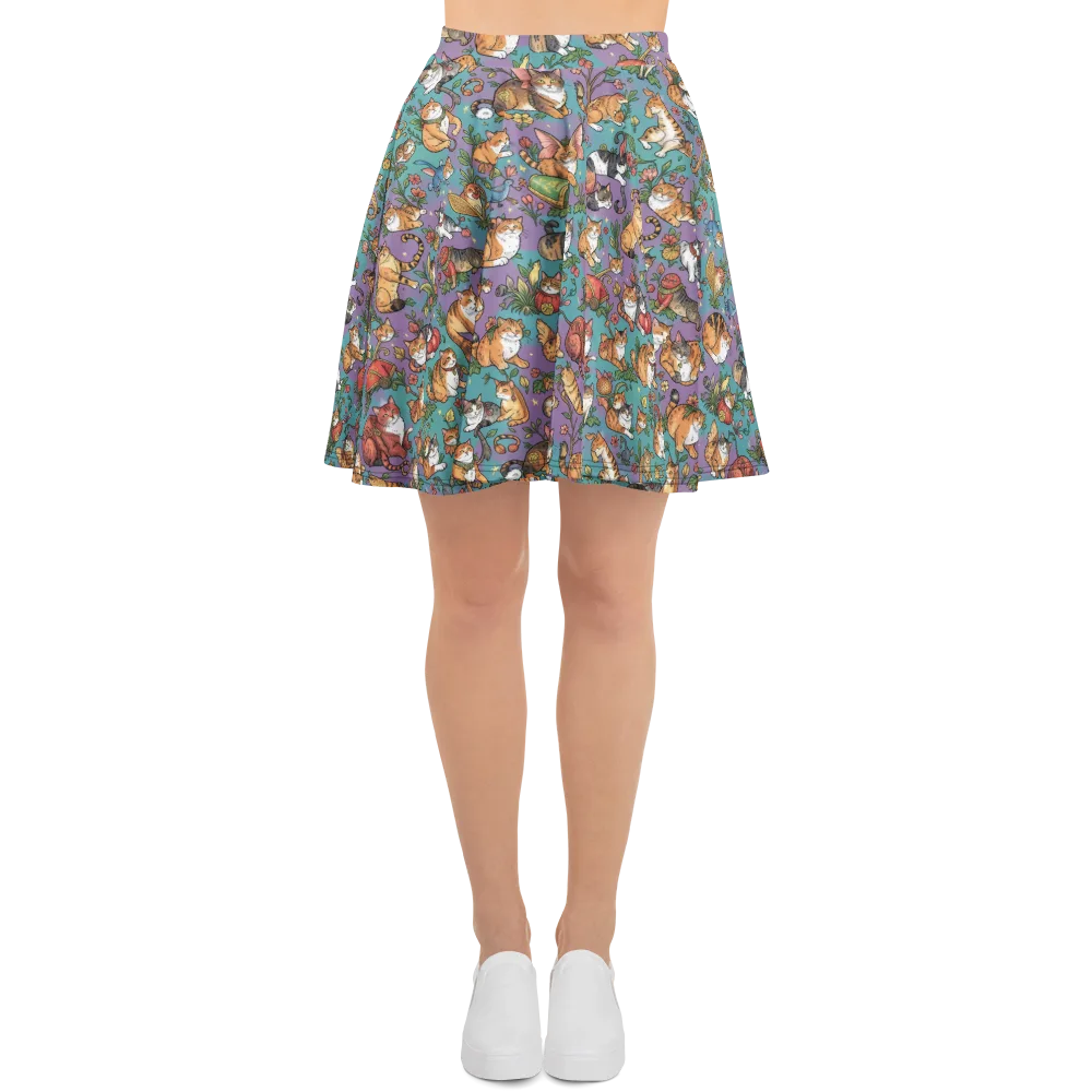 Feline Garden on Skater Skirt — Front