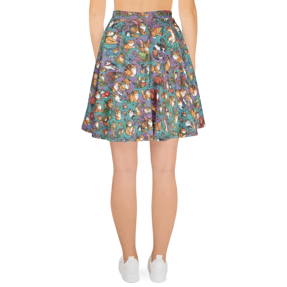 Feline Garden on Skater Skirt — Back