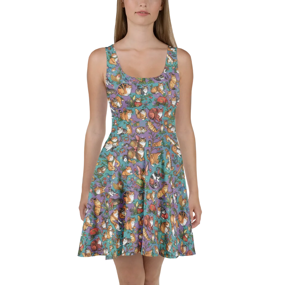 Feline Garden on Skater Dress — Front