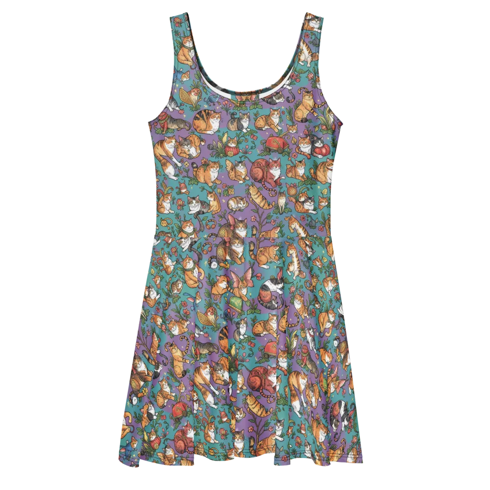 Feline Garden on Skater Dress — Front
