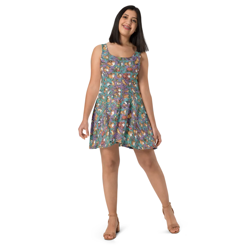 Feline Garden on Skater Dress — Front