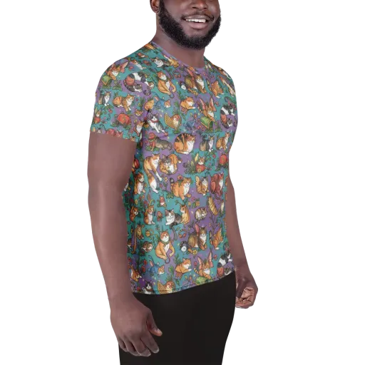 Feline Garden on a Men's Athletic T-Shirt