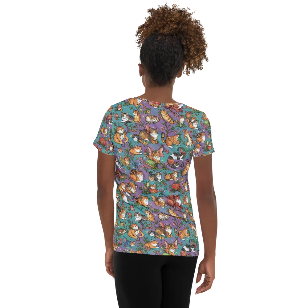 Feline Garden on Women's Athletic T-Shirt — Back
