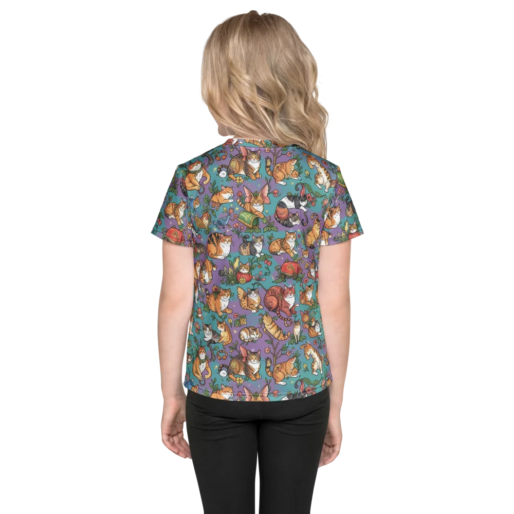 Feline Garden on Kids Crew Neck T-Shirt — Back