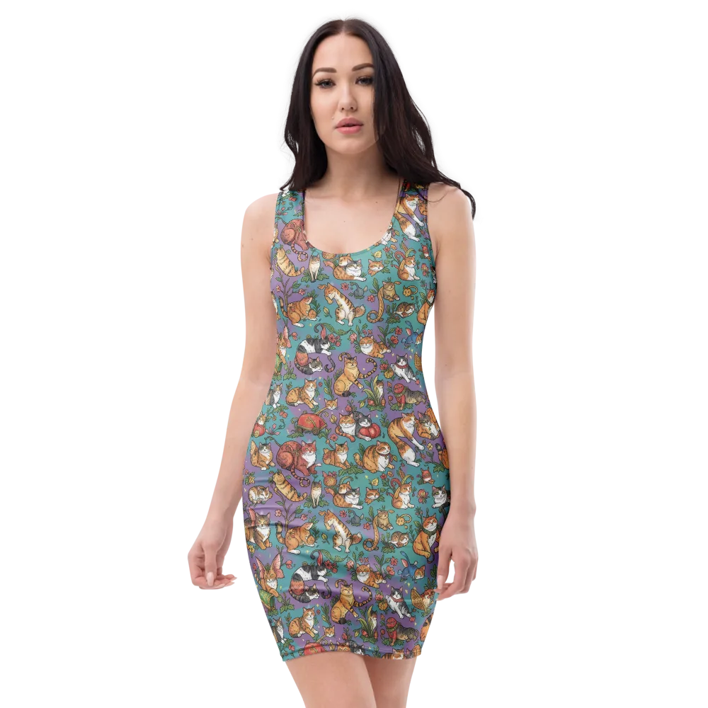 Feline Garden on Bodycon Dress — Front