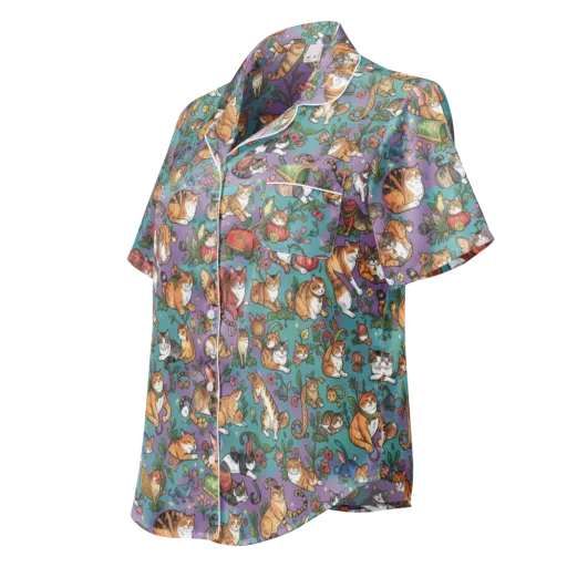 Feline Garden on a Women's Short Sleeve Pajama Top
