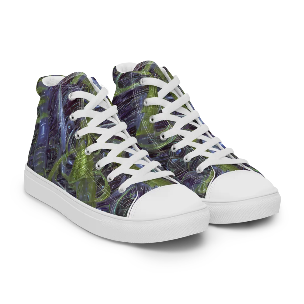 Neon Verdigris on Men's High Top Canvas Shoes — Right Front
