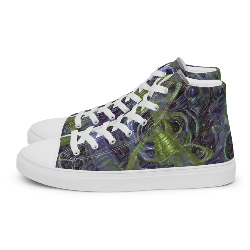 Neon Verdigris on Men's High Top Canvas Shoes — Left