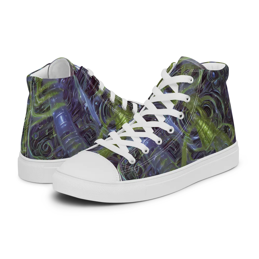 Neon Verdigris on Men's High Top Canvas Shoes — Left