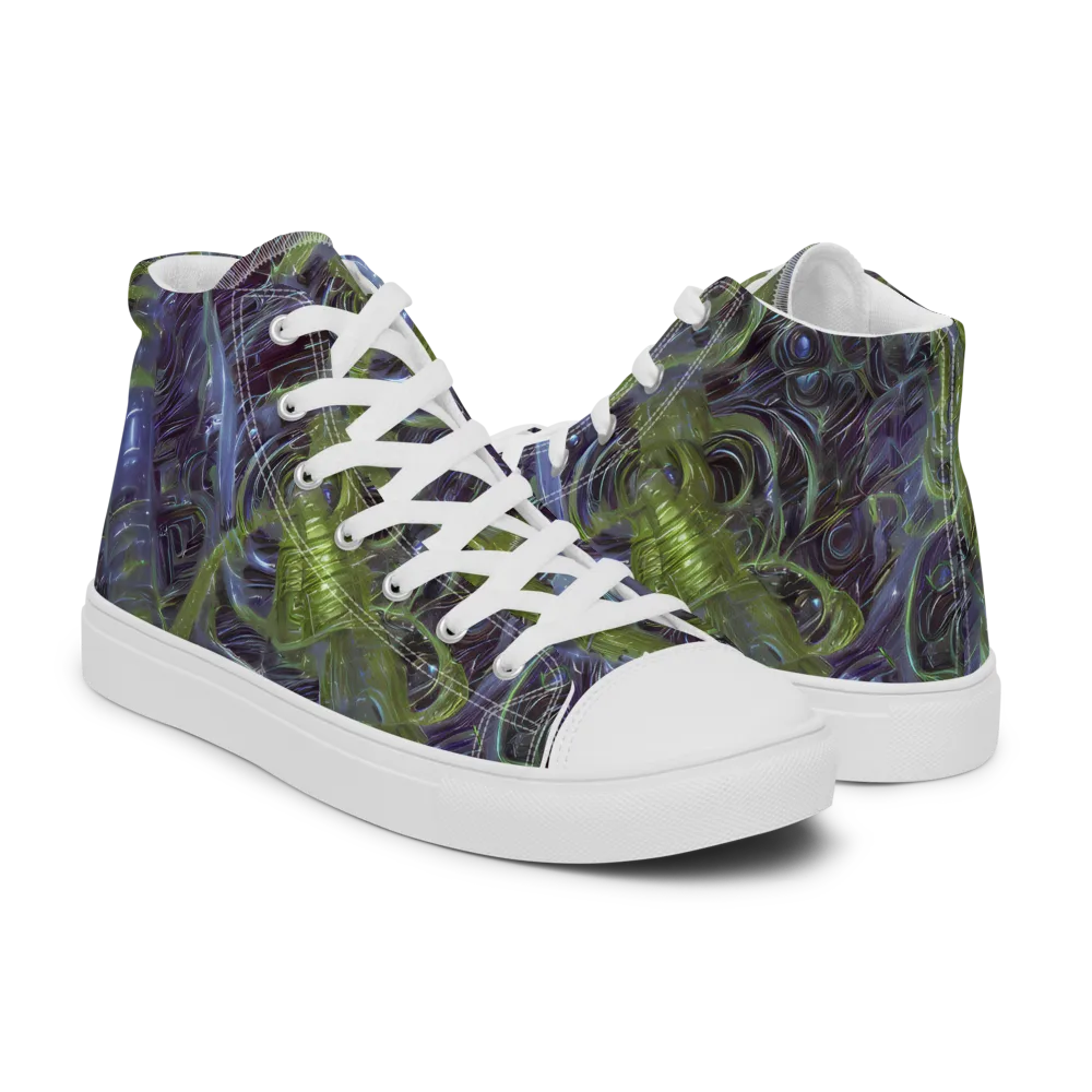 Neon Verdigris on Men's High Top Canvas Shoes — Right