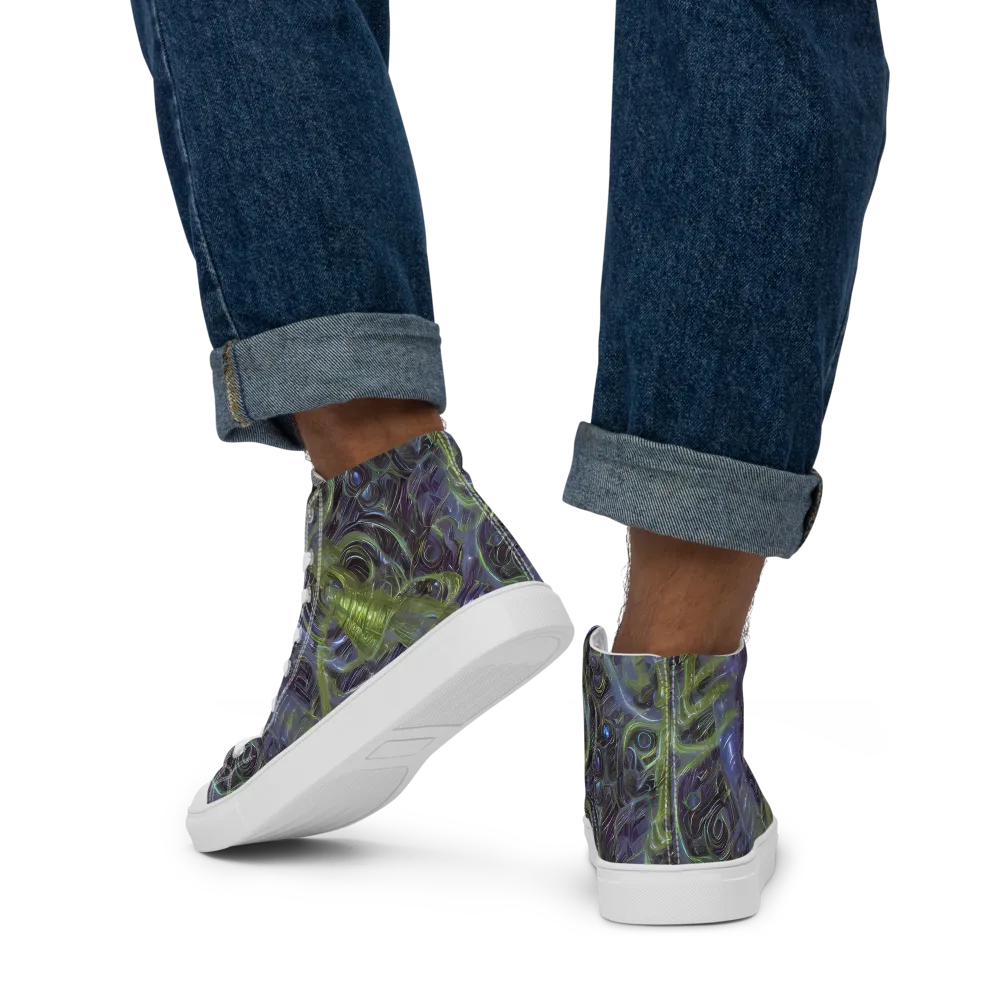 Neon Verdigris on Men's High Top Canvas Shoes — Back