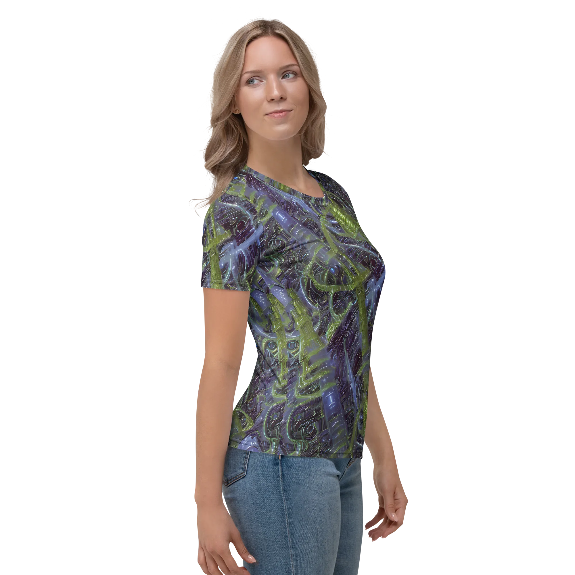 Neon Verdigris on Women's Crew Neck T-Shirt — Right