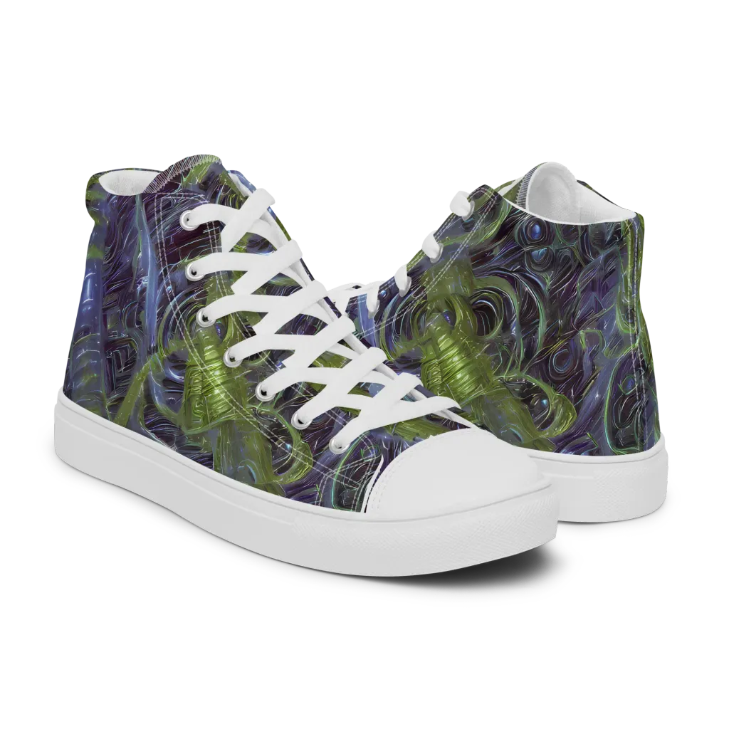 Neon Verdigris on Women's High Top Canvas Shoes — Right