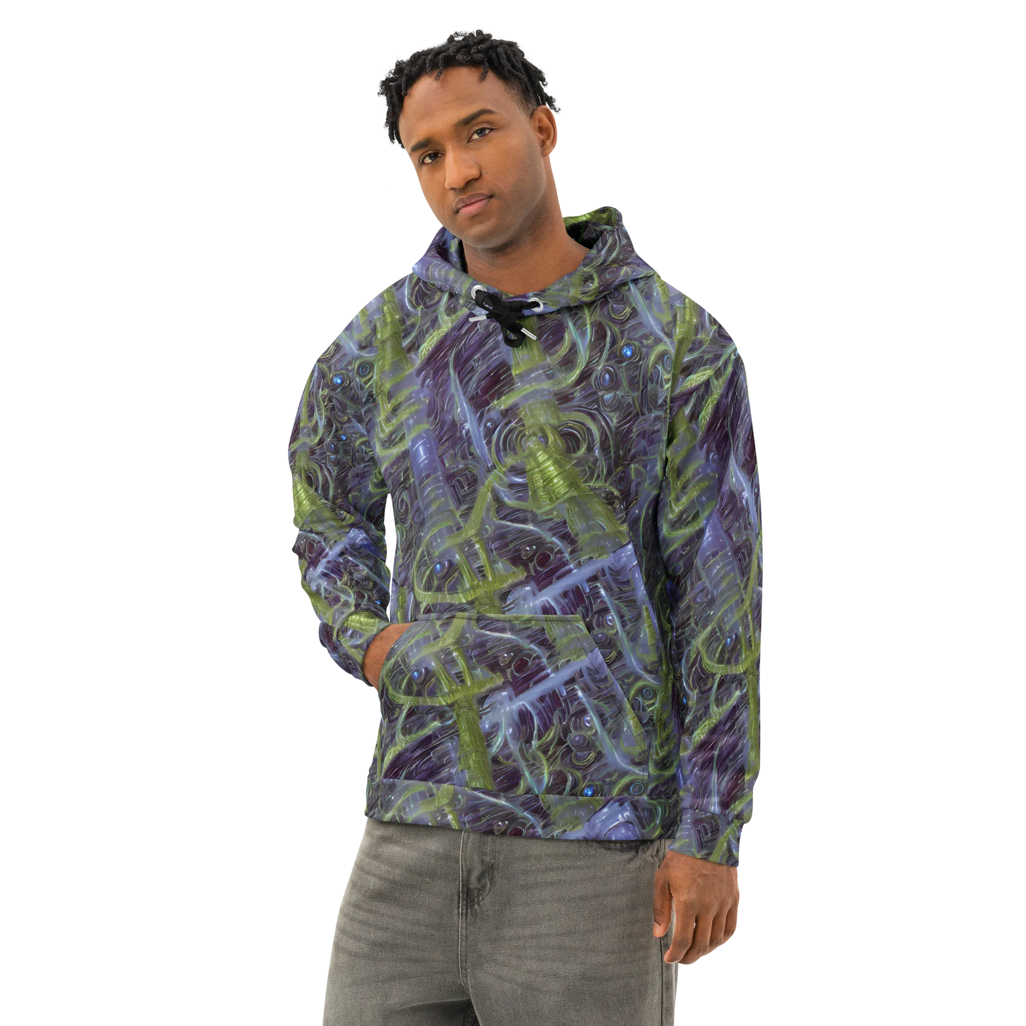 Neon Verdigris on Cotton Hoodie — Left Front