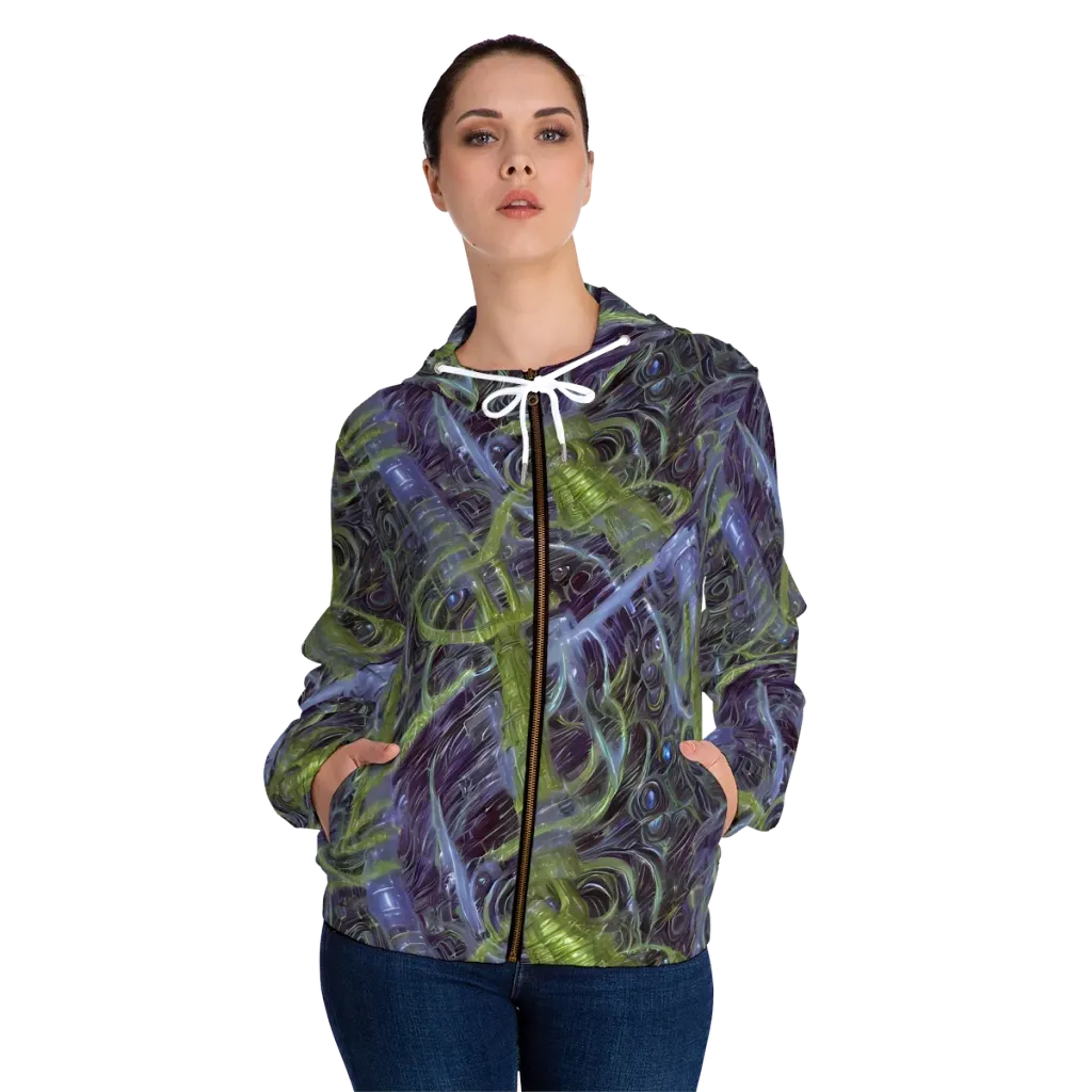 Neon Verdigris on Women's Full-Zip Hoodie — Front On Person