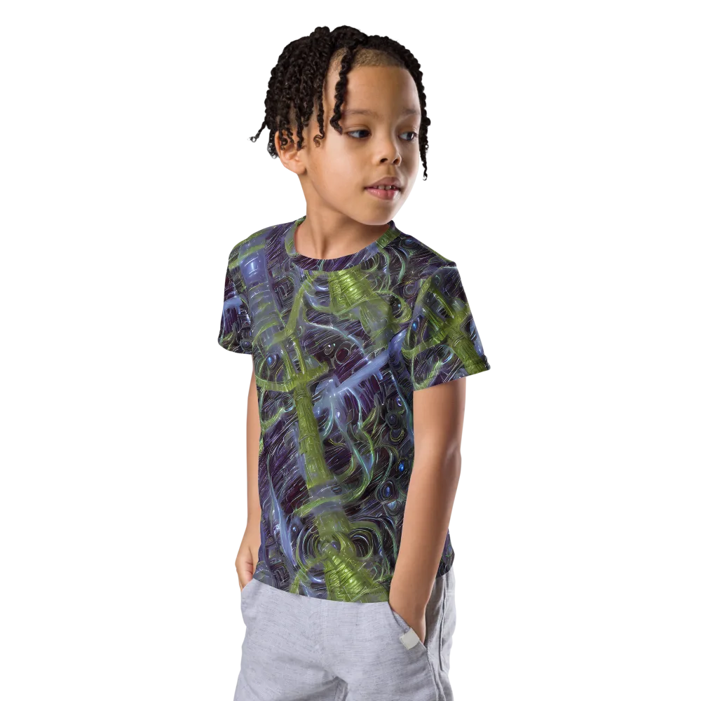 Neon Verdigris on Kids Crew Neck T-Shirt — Left Front