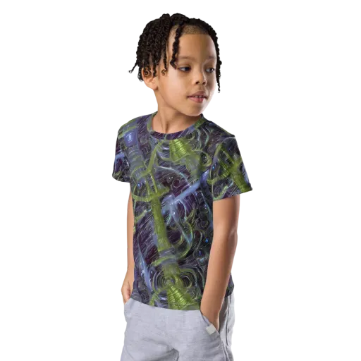 Neon Verdigris on a Kids Crew Neck T-Shirt