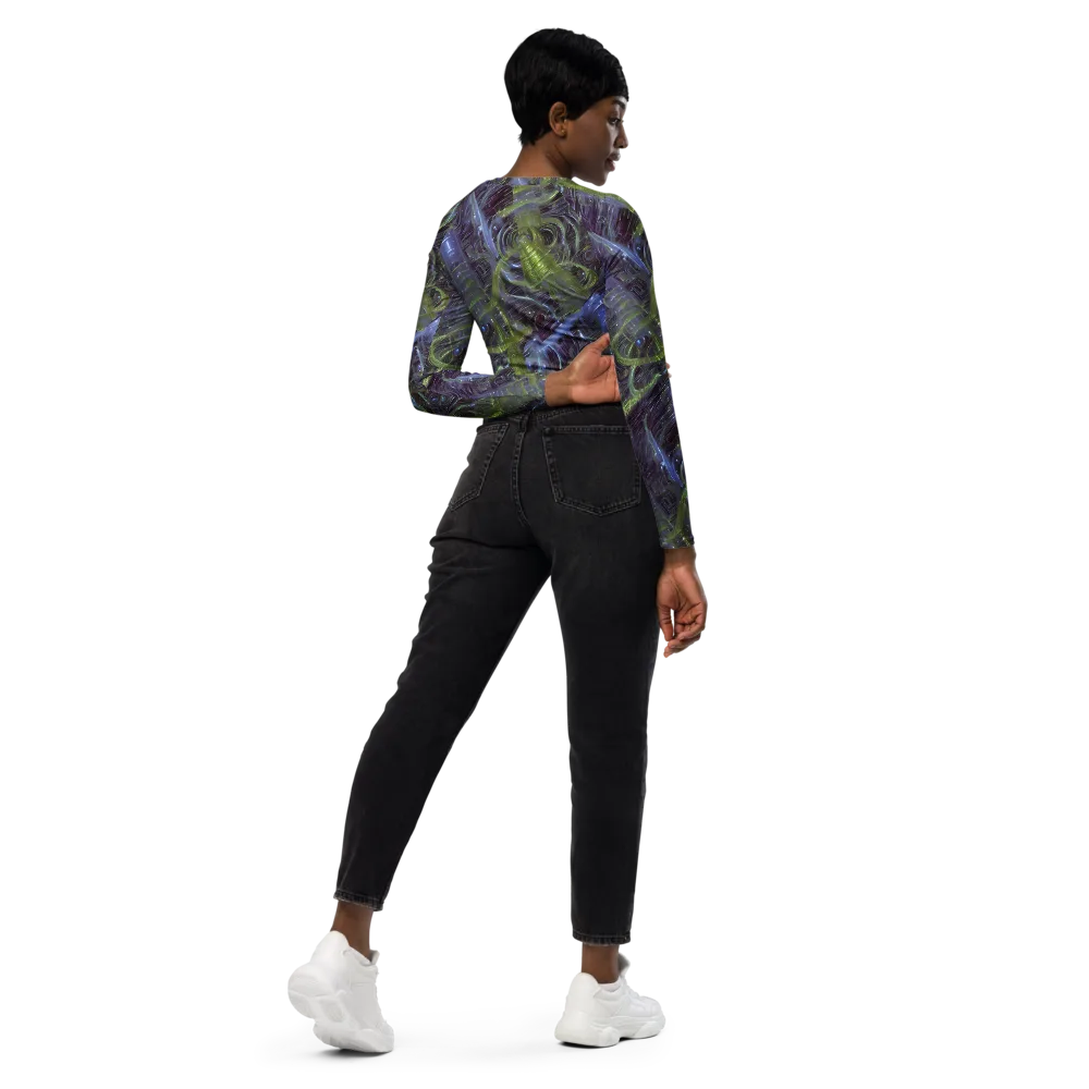 Neon Verdigris on Long Sleeve Crop Top — Right Back