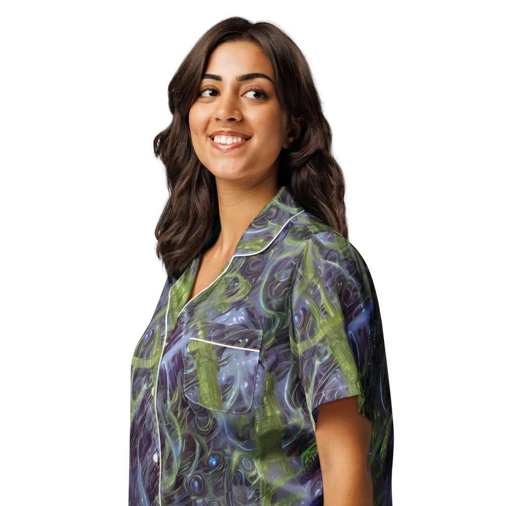 Neon Verdigris on Women's Short Sleeve Pajama Top — Left Front