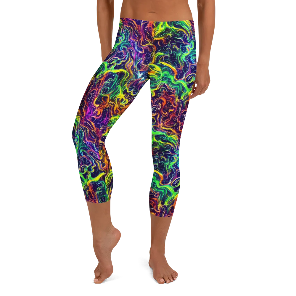 Liquid Fireworks on Capri Leggings — Front