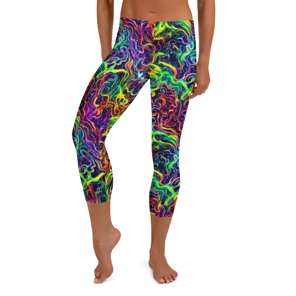 Liquid Fireworks on Capri Leggings — Front