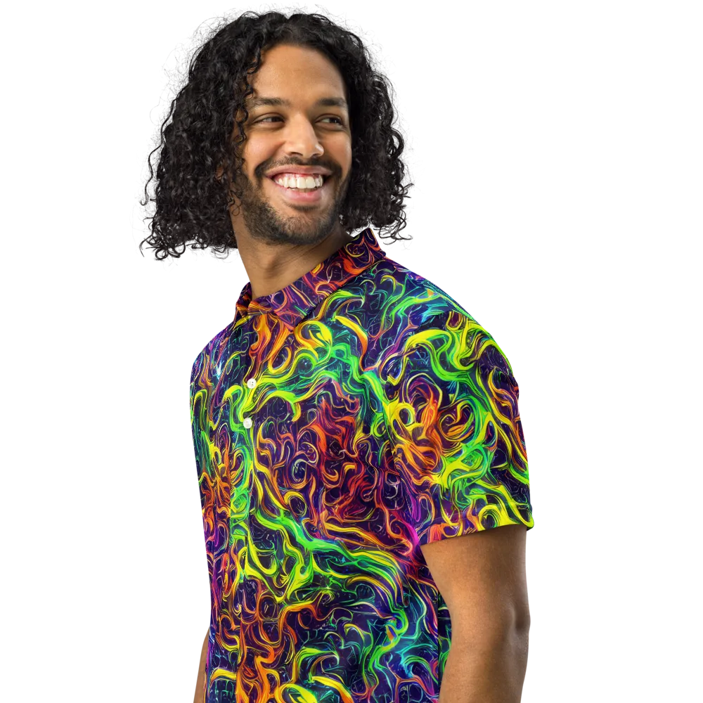 Liquid Fireworks on Men's Slim Fit Polo Shirt — Left Front