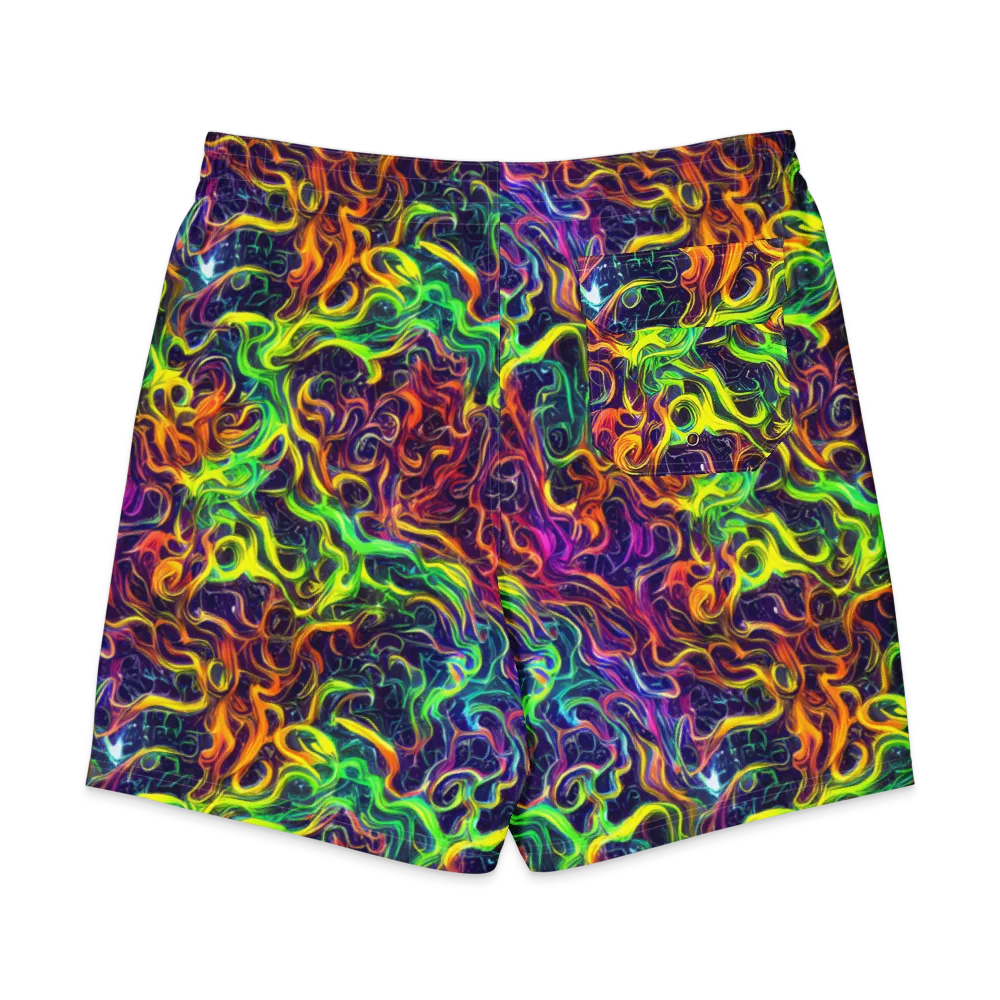 Liquid Fireworks on Men's Board Shorts — Back