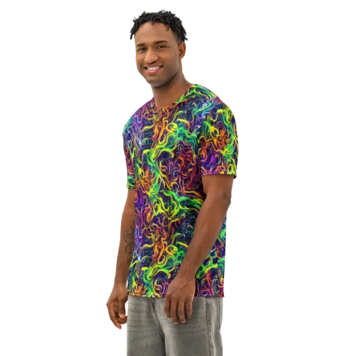 Liquid Fireworks on a Men's Cotton Crew Neck T-Shirt