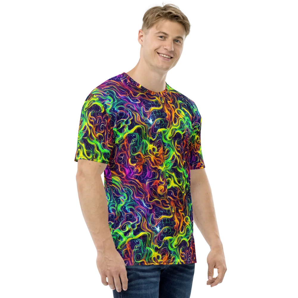 Liquid Fireworks on Men's Crew Neck T-Shirt — Right