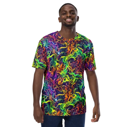 Liquid Fireworks on a Men's Crew Neck T-Shirt